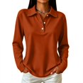 thumbnail image 2 of Womens Retro Polo Shirts Long Sleeve Button Placket Lightweight Collared Golf Dressy Office Blouses Ginger S, 2 of 6