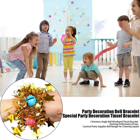 Oiur Christmas Jingle Bell Wristband Tinsel Bracelet Dancing Performance Props Carnival Party Supplies Bell Bangle for Cheering Squad,B