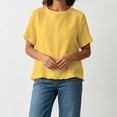 thumbnail image 6 of Qulqfy Crew Neck Women Blouses Short Sleeve Casual Solid Cotton Linen Spring Yellow Women's Summer Tops XL, 6 of 7