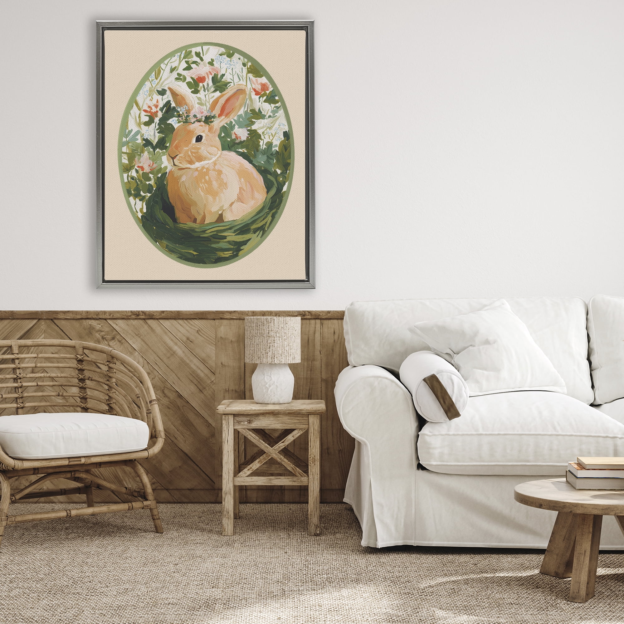 Stupell Industries Bloom Nest Bunny Gray Framed Floater Canvas Wall Art, design by Yen