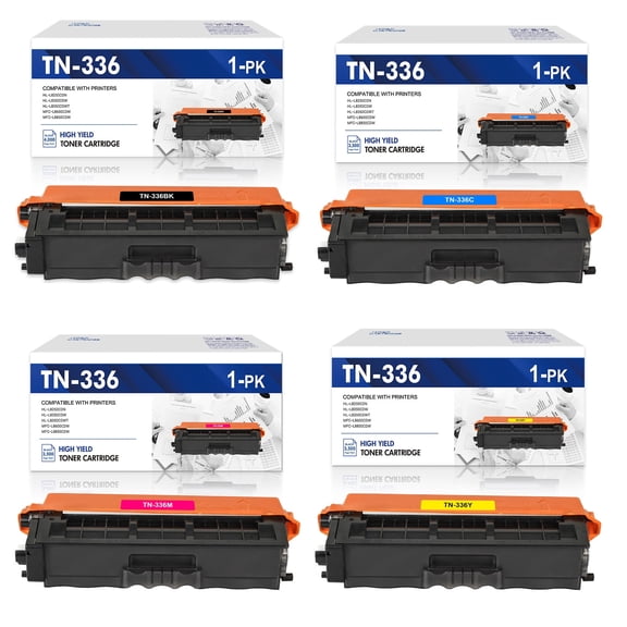 Compatible for Brother TN336 TN-336BK (TN336BK) High Yield Black and TN331-C TN-331M TN-331Y (TN331C TN331M TN331Y) Color Toner Cartridge Set 4-Pack