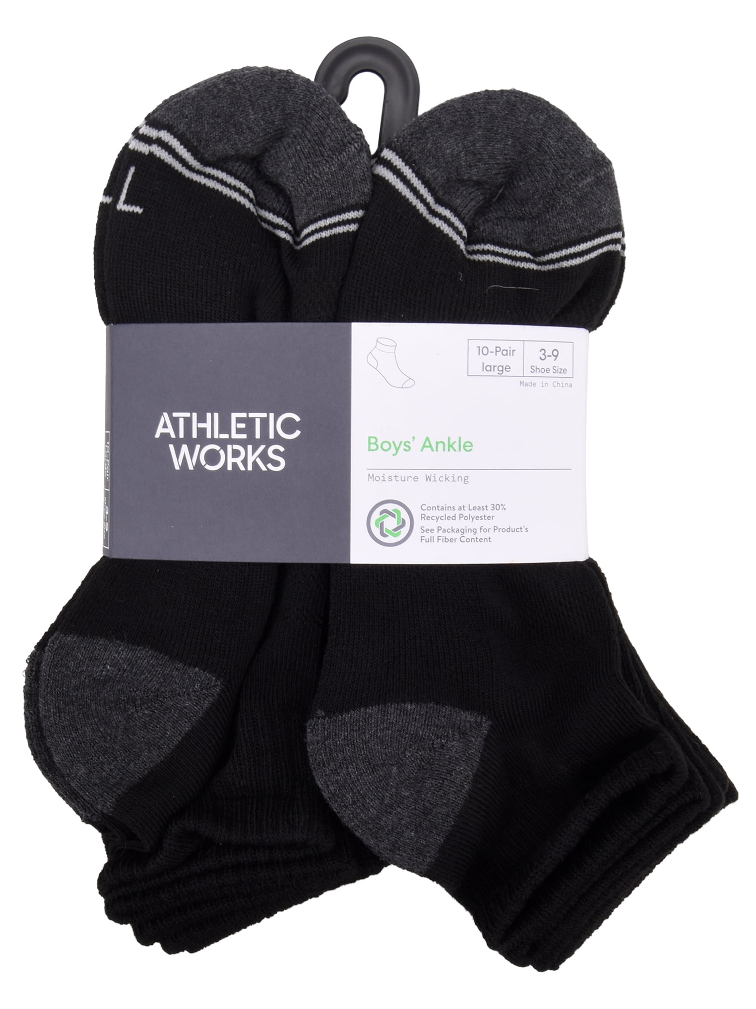 Athletic Works Boys Cushioned Ankle Socks 10-Pack Sizes Small to Large