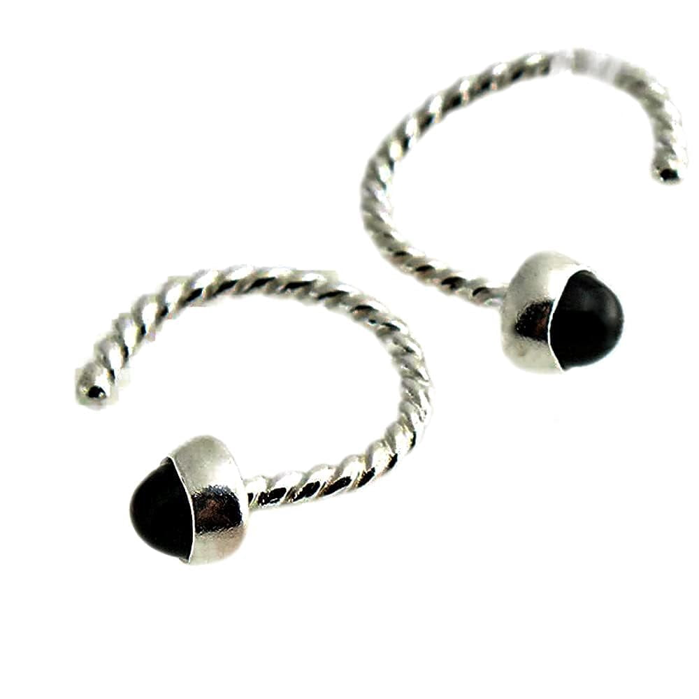Half Huggie Silver Hoop Earrings for Women Tiny Cartilage Birthstone Stud Piercing Earring Hypoallergenic Screw Back Dainty Cartilage Hoops (Black Onyx 3mm / TW 20 Gauge)