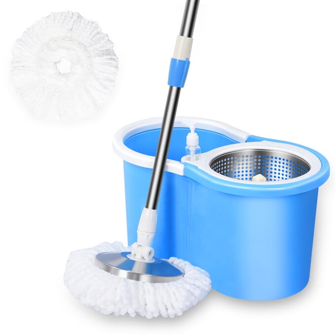AllInOne Microfiber Spin Mop and Bucket Floor Cleaning Systemwith 2