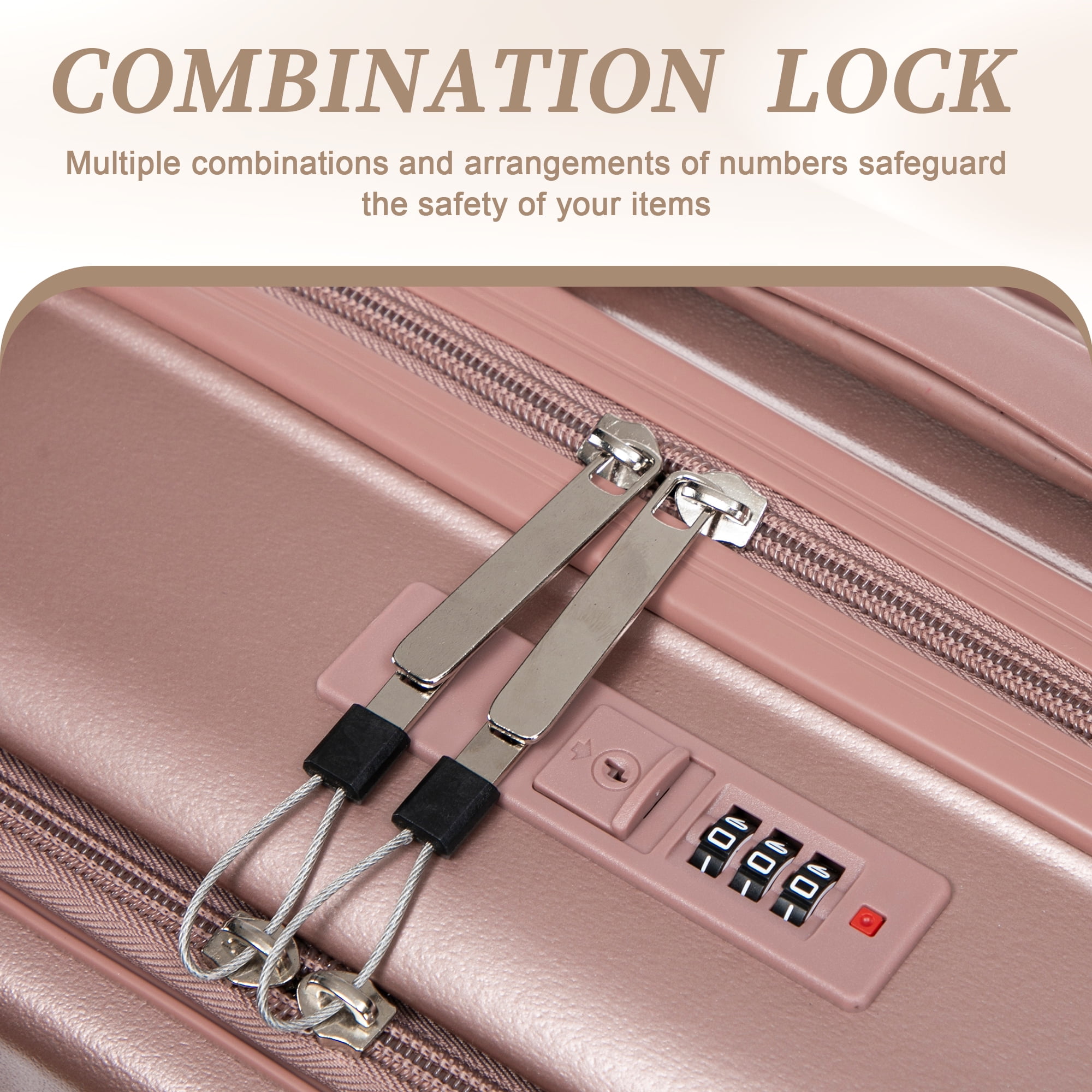 14"/20" 2 pcs/set in ABS Spinner Wheel Luggage, with Combination Lock and Front Opening Design, 14" Cosmetic Case (Champagne)