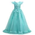 thumbnail image 6 of Girls Tulle Dress Smocked Ruffle Sleeve Princess Party Dress Toddler Birthday Wedding Flower Girl Dresses Green 12-13Years, 6 of 6