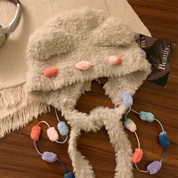 2025 Populaire Mignon et Moelleux Polyvalent Petit Chapeau Oreilles d'Ours pour Femmes Chaud Automne et Hiver Coloré à Lacets Tricoté Beige Café 55-60cm