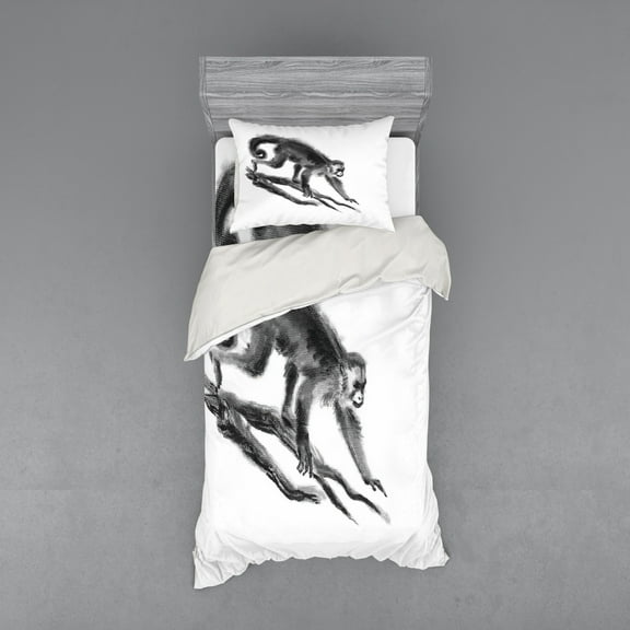 Ambesonne Animal Bedding Set 3 Pcs, Exotic Jungle Monkey, Twin, Dimgrey