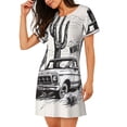 thumbnail image 2 of Easygdp Vintage Cactus Pickup Camisón de manga corta para mujer, informal, estampado, 2 of 6