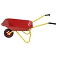 thumbnail image 3 of Red Metal Wheelbarrow for Children's , Easy Loading and Dumping Garden Cart with Steel Tray, Durable Heavy Duty Utility Trolley for Transporting Leaves, Soil, Sand, and More (1 Wheel), 3 of 8