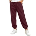 thumbnail image 3 of Xaqiouau Boys Jogger Pants with Pintuck Detail Elastic Waist Casual Trousers Cuffed Leg Relaxed Fit Solid Color Everyday Wear Kids School Sportswear Wine 11-12 Years, 3 of 9