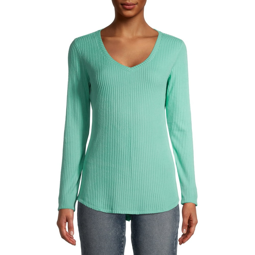 No Boundaries No Boundaries Juniors Long Sleeve Ribbed VNeck TShirt