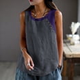 thumbnail image 5 of Feancey Cotton Linen Plus Size Tank Tops for Women Colorblock Sleeveless Beach Shirts Side Button Casual Vacation Tanks Summer Clothes Gray M, 5 of 8