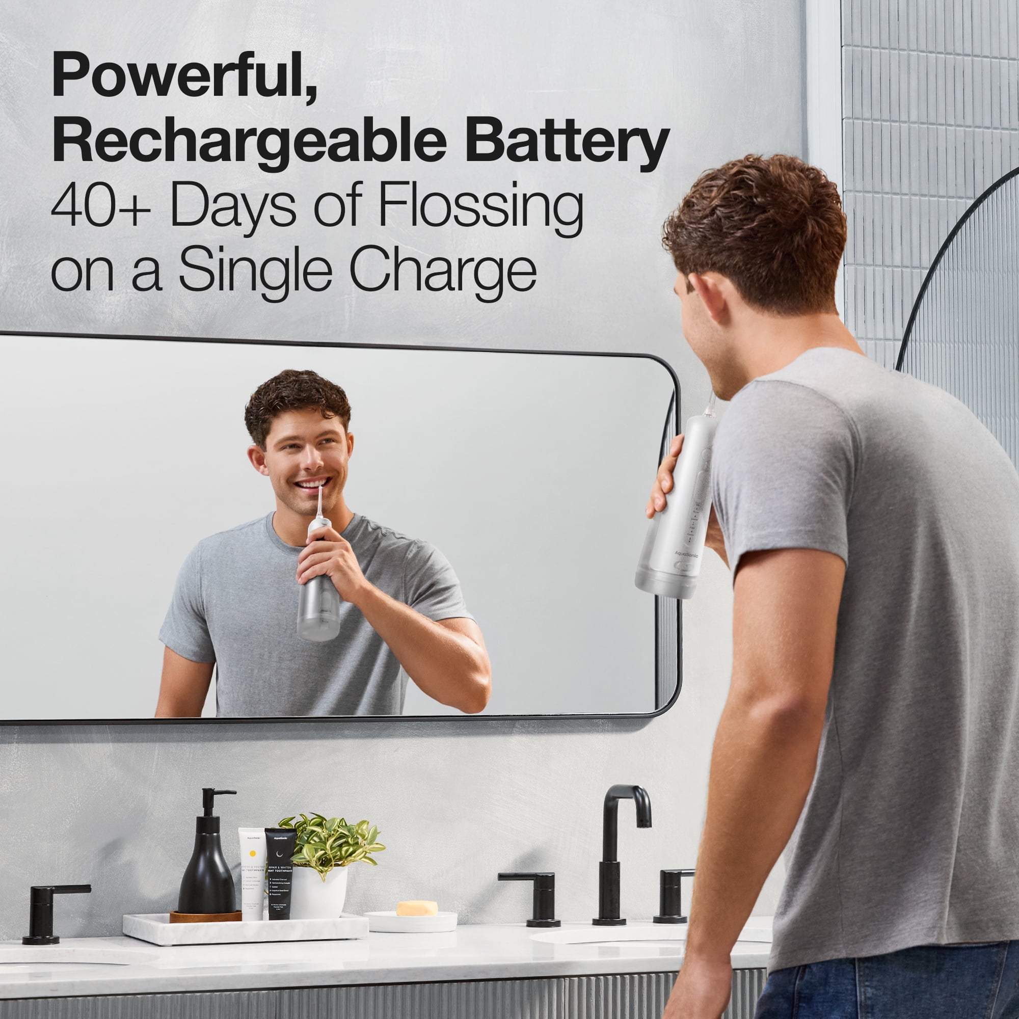 AquaSonic Precision Rechargeable Cordless Water Flosser with Travel Bag and 2 Standard Flossing Tips - Rose Gold