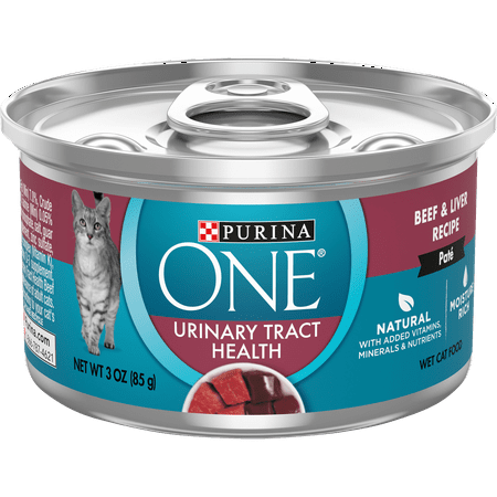 Purina ONE Urinary Tract Health, Natural Pate Wet Cat Food, Urinary Tract Health Beef & Liver Recipe - (12) 3 oz. Pull-Top