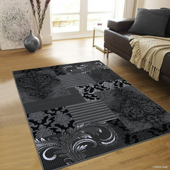 Grey Allstar Modern. Contemporary Woven Rug. Drop-Stitch Weave Technique. Carved Effect. Pop Colors (5' x 6' 11")