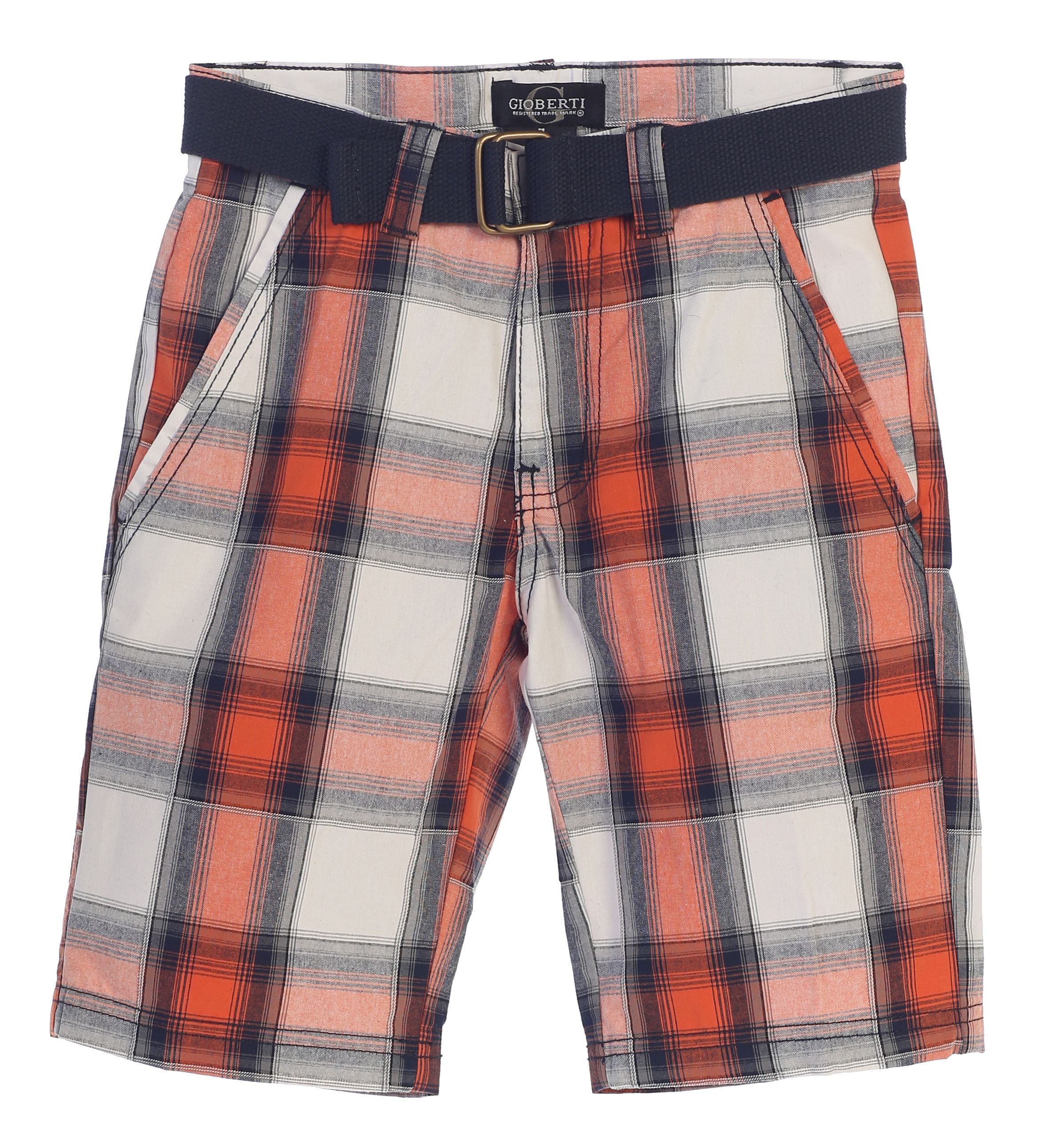 Gioberti Boys Plaid Shorts with Front Button /& Zipper and Belt Loop Waistband