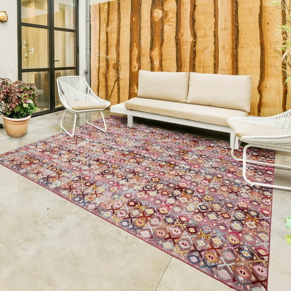 Gertmenian Sierra Henna Modern Geometric Red Outdoor Area Rug, 6x9