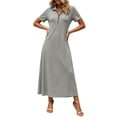 thumbnail image 4 of Erwazi Dresses for Women Solid Collared Short Sleeve Solid Dress Waist Cinched Zipper Trendy Casual Daily Summer Dresses, 4 of 7
