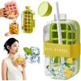 thumbnail image 1 of Ice Bottle Cup, Ice Cube Bottle, Water Bottle Ice Cube Tray, Cool Summer Ice Cube Cup, 2 In 1 Touch-Free Ice Cube Tray Water Bottle with Straw & Strap (800ml Green), 1 of 7