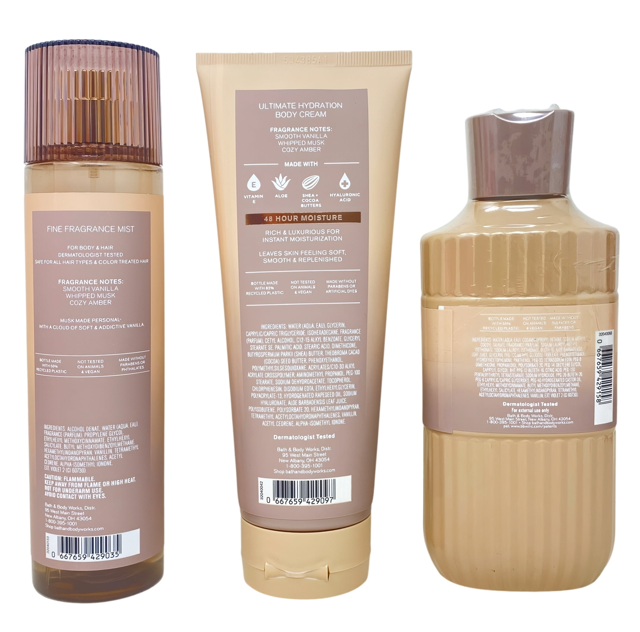 Bath & Body Works Warm Musk Fine Fragrance Mist, Ultimate Hydration Body Cream and Body Wash with a Creamy Rose Bar Soap