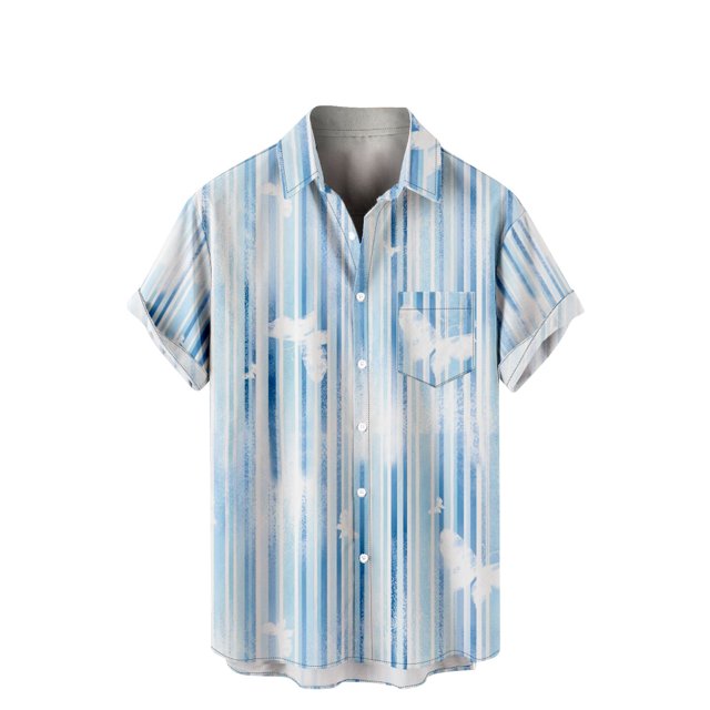 EQWLJWE Chemise d'Été pour Hommes Chemise Décontractée à Boutons Rayures avec Poche Col Rabattu Manches Courtes Chemise Blouse Manches Courtes Hauts pour Hommes