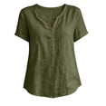 thumbnail image 5 of QUNYINEY Cotton Linen Womens Summer Tops Short Sleeve Green T-Shirts Pullover Button Loose Fit Casual V Neck Tops, 5 of 6