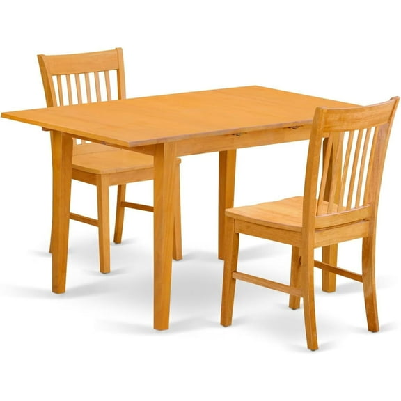 HomeStock Dinette Set - Table with 12" Leaf and Dining Chairs, Oak, 32x54" Rectangular Table, 30" Height, Includes 3-Piece Set with Wood Seat Chairs
