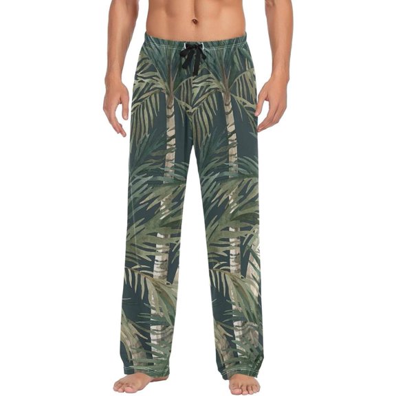 Tropical Palm Leaves Ghost Pajama Pants, Men's Lounge Pants Light with Drawstring and Pockets, Christmas New Year Birthday Father's Day Gifts, X-Large