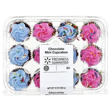 Freshness Guaranteed Chocolate Pink & Blue Mini Cupcakes, 10 oz, 12 Count  (Bakery Fresh, Sweet Dessert)