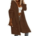thumbnail image 2 of Baqcunre Womens Winter Coats Women's Autumn And Winter Fashion Floral Texture Hooded Medium Long Plush Coat Fleece Jacket Womens Fall Fashion 2023 Brown L, 2 of 5