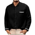 thumbnail image 2 of Elvqul Big and Tall Shirts Men Button up Cotton Linen Collared Long Sleeve Black Solid Color Loose Shirts, 2 of 6