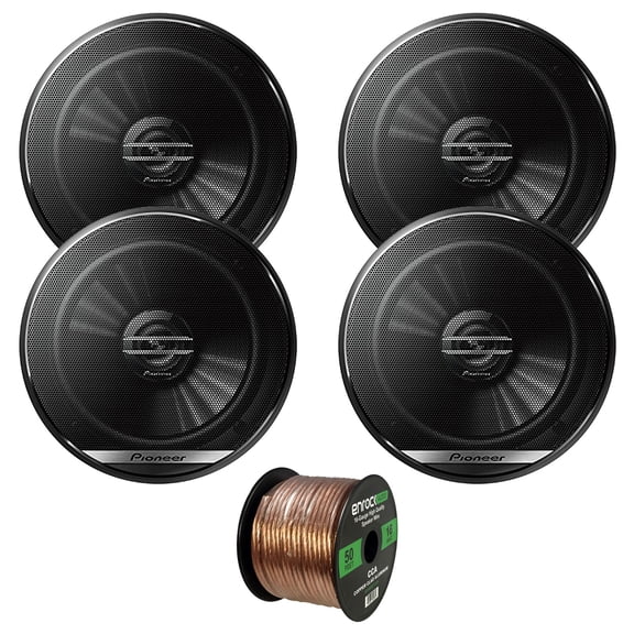 4 x Pioneer TS-G1620F 6.5" 2-Way 300W Max/40W Nominal Coaxial Car Speakers w/ Enrock Audio CCA 6 AWG Gauge 50 Feet Speaker Wire Cable