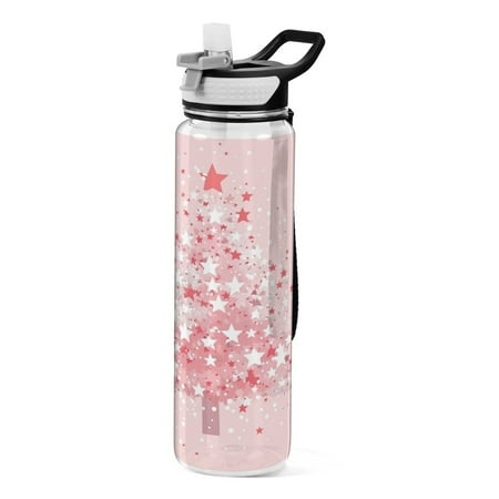 

32oz Transparent Sports Water Bottle with Straw BPA Free Tritan for Kids Adults Outdoor School Gym Fitness Starry Christmas Tree