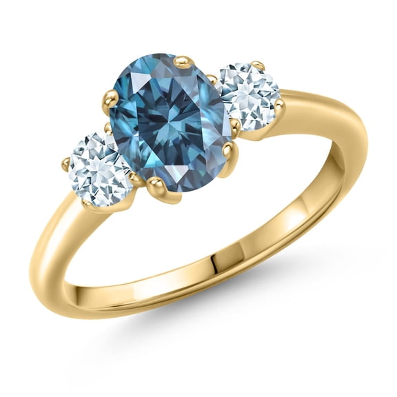Gem Stone King 18K Yellow Gold Plated Silver Ring Oval Persian Blue Moissanite and Aquamarine Sky Blue (1.88 Cttw, Size 9)