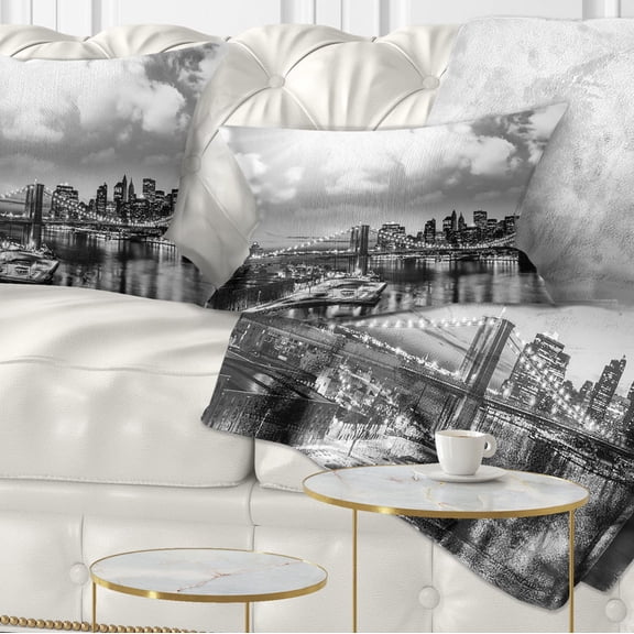 Designart Amazing Night in New York City - Cityscape Photo Throw Pillow - 12x20