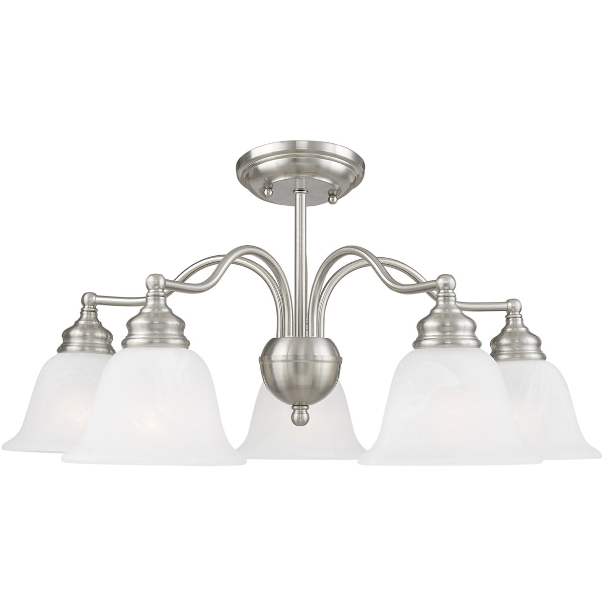 5 Light Brushed Nickel Chandelier/Ceiling Light fixture with White Alabaster Glass Shade