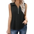 thumbnail image 4 of Summer Sleeveless Half Sleeve Solid Knit Tops Lapel Tank Vest, 4 of 6
