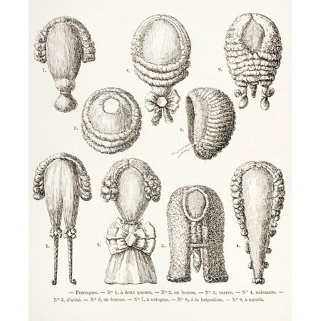 - A Collection Of 9 Different Mens And Womens 18Th Century Wigs From Xviii Siecle Institutions Usages Et Costumes Published Paris 1875 PosterPrint