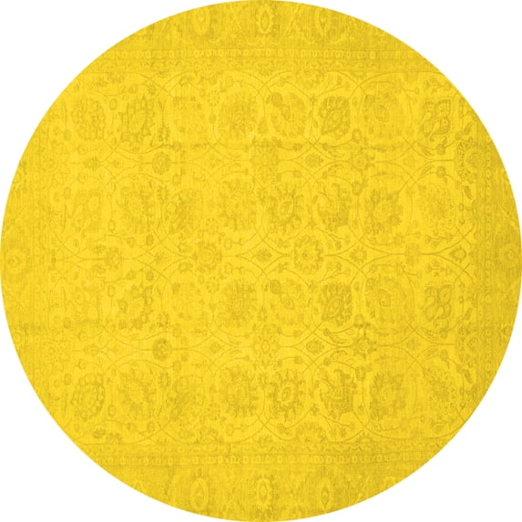 Ahgly Company Indoor Round Oriental Yellow Traditional Area Rugs, 6' Round