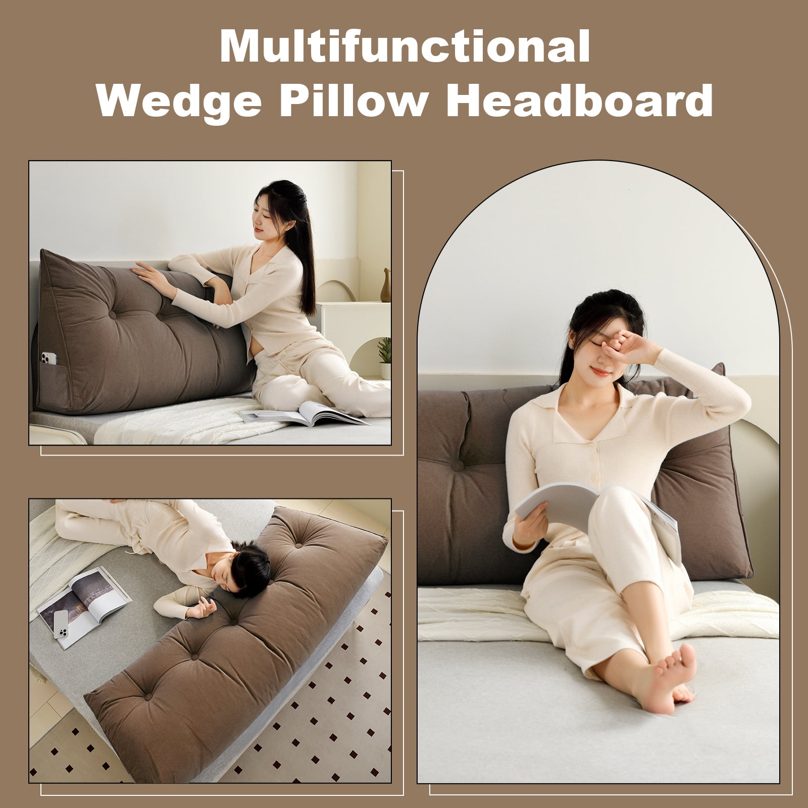 ANMINY Soft Fleece Headboard Pillow - High Elastic Pearl Cotton Filling, Removable Cover, Side Pocket, Ideal for Bed & Sofa Back Support