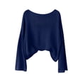 thumbnail image 4 of Women's Knit Sweatshirts Dolman Batwing Sleeves Knitted Sweaters Cute Shirt Fall Spring Crewneck Pullover Tops Navy 2XL, 4 of 4