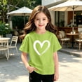 thumbnail image 5 of ZACPNCV Girls Graphic T-Shirts Short Sleeve Crewneck Cute Tees Cute Heart Print Summer Tops for Kids C-Olive Green, 5 of 5
