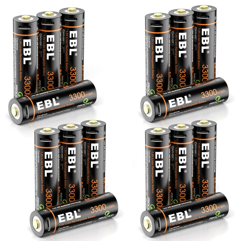 EBL Piles Rechargeables USB AA 1,5V 3300mWh- USB Charge Directe