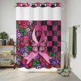 thumbnail image 6 of No Hook Shower Curtain, Pink Ribbons Shower Curtains for Bathroom with See Through Top Window, Butterfly Graffiti Flowers Vintage Buffalo Plaid Waterproof & Washable Bath Curtain Extra Long 72"x84", 6 of 9