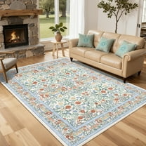 Hasoo Boho Floral Area Rug for Living Room Washable 5' x 7' Non Shedding Indoor Decor Carpet, Beige