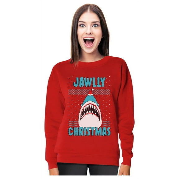 Tstars Womens Ugly Christmas Sweater Jawlly Christmas Xmas Party Shark Christmas Gift Funny Humor Holiday Shirts Xmas Party Christmas Gifts for Her Women Sweatshirt Ugly Xmas Sweater