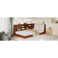 thumbnail image 4 of Twin Size L-Shaped Daybed with Storage Bookcase, Upholstered Headboard & USB Charging Ports, Space-Saving Corner Bed for Small Rooms, Walnut Finish, 4 of 9