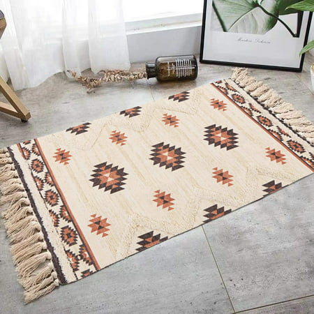 Turkish Natural Cotton Rug For Bedroom, Small Washable Throw Rugs
