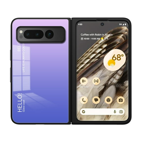Allytech Phone Case for Google Pixel Fold, Google Fold Case, Gradient Color Tempered Glass Back Cover, Anti-Scratch Shockproof Slim Fit Lightweight Case - Lightpurple